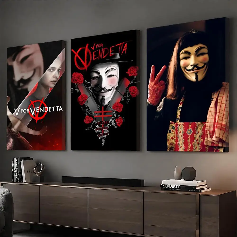 Classic Movie V for V-Vendetta Framed Wall Painting Ready to Hang Canvas Wall Art Poster for Bedroom Living Room Home Decor Gift