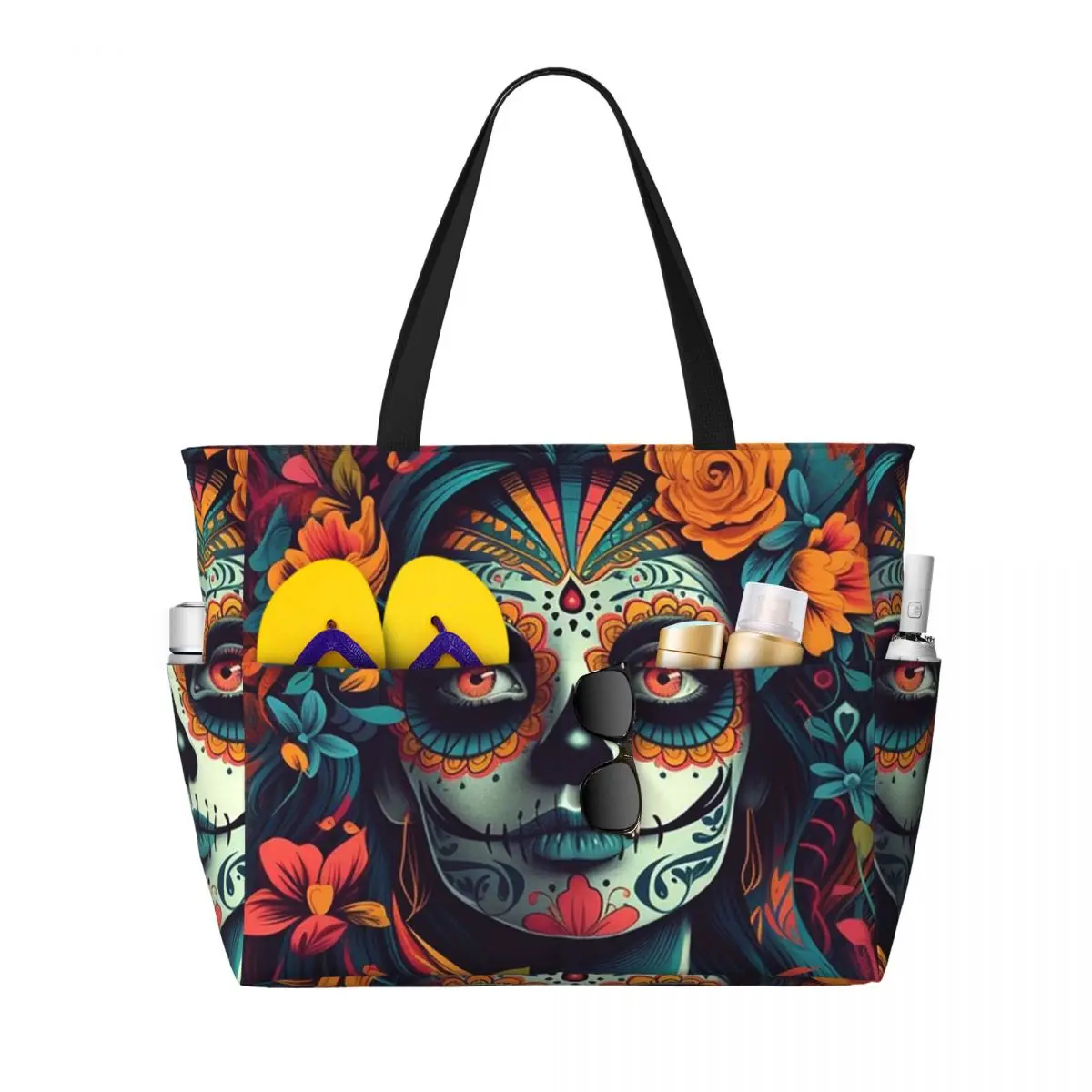 

Mexican Catrina Girl Day Of The Dead Sugar Skull Beach Tote Bag Sport Gym Yoga Duffle Large Women Travel Bag Fitness bag