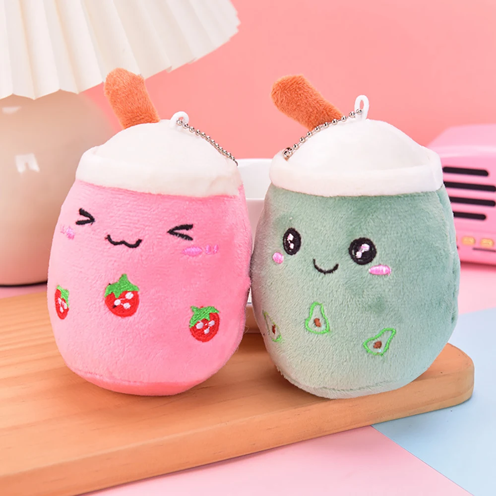 Cute keychain pendant mini simulation fruit milk tea cup plush toy to send holiday gifts