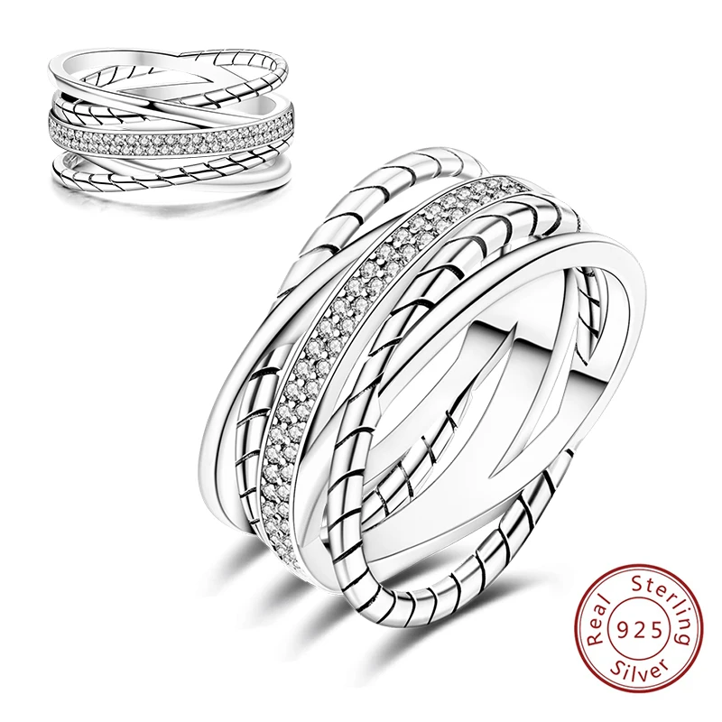 

Rings Original 925 Sterling Silver Rings Shining Multiple Layers Line Rings Size 6-9 For Women Birthday Jewelry Festival Gifts