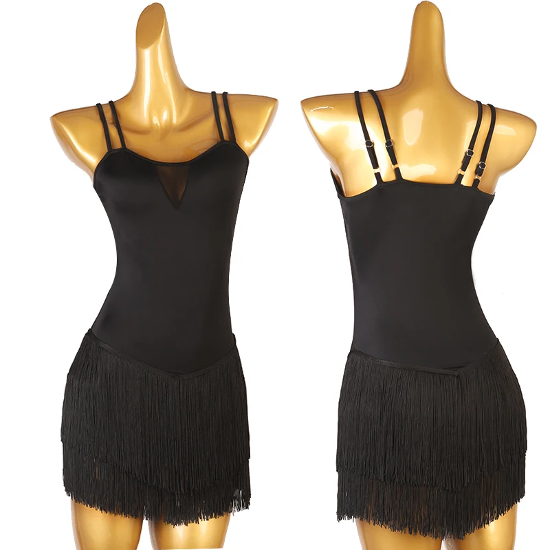 

Latin Dance Dress For Woemn Sexy Sling Black Fringed Dress Rumba Samba Chacha Tango Training Clothes Latin Dance Clothes DQL8125