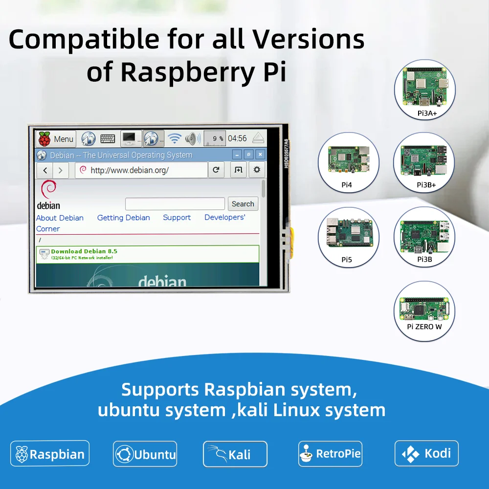 Wysoka prędkość 125 MHz SPI 3,5-calowy wyświetlacz LCD 320*480 Moduł LCD z ekranem dotykowym dla Raspberry Pi A, A+, B, B+, 2B, 3B, 3B+, 4,5