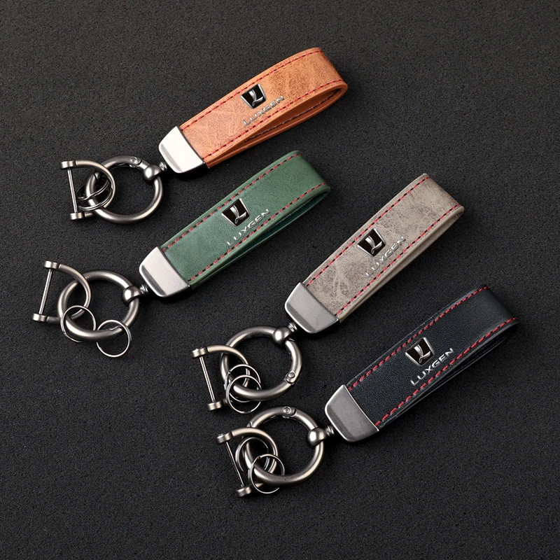 High-Grade Leather Car KeyChain 360 Degree Rotating Horseshoe Key Rings For LUXGEN Car KeyChain Car Accessories