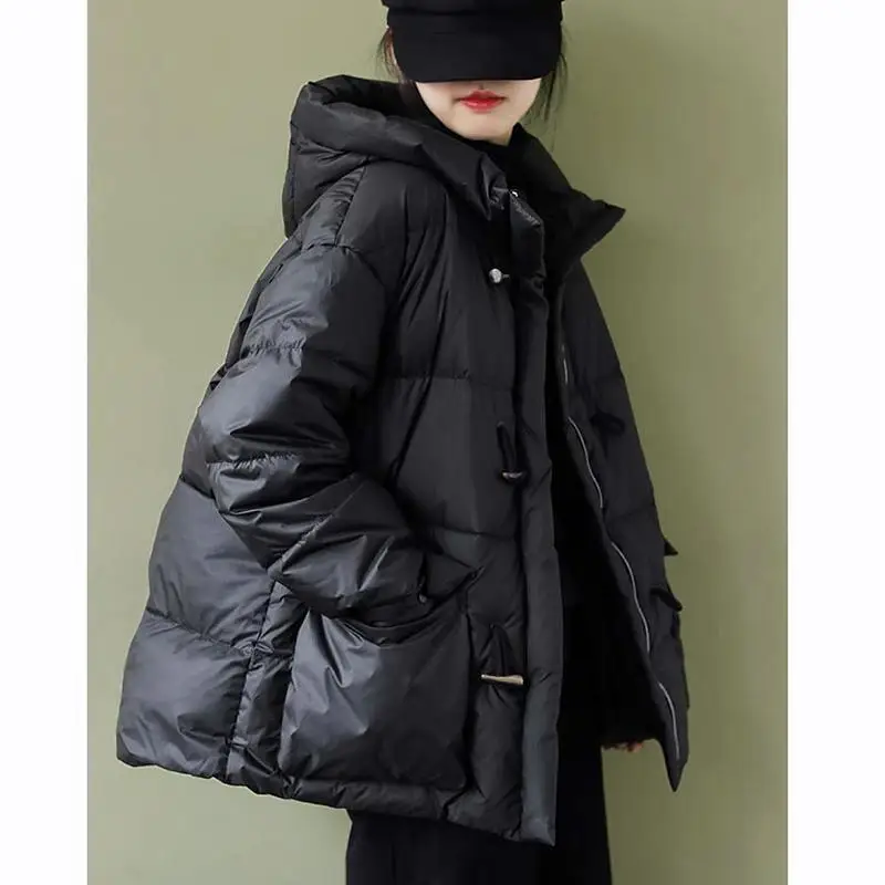 Winter Coat Women\'s 2022 New Solid Color Warm Cowl Buckle Zipper Thickened Hooded Cotton Jacket Coat Women Winter Jacket Parka