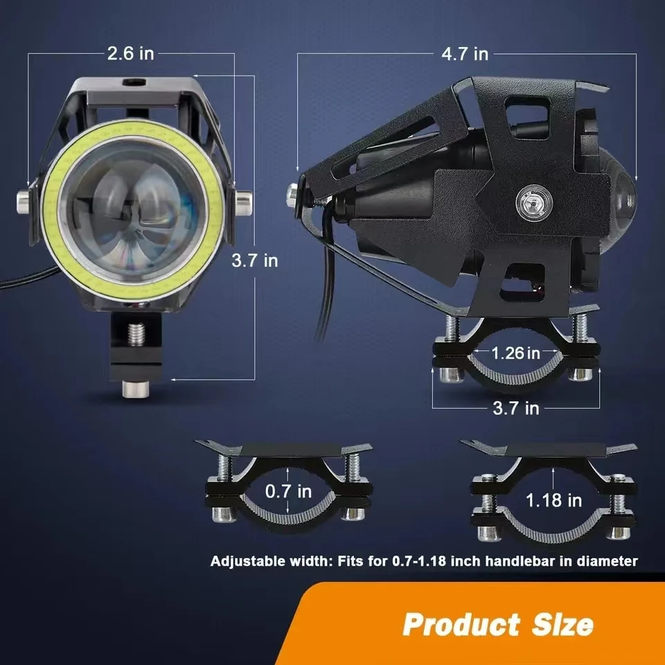 U7 LED Auxiliary Motorcycle Angel Eyes Headlight Explorers DRL Spotlights Bright LED Bicycle Lamp Accessories Foggers