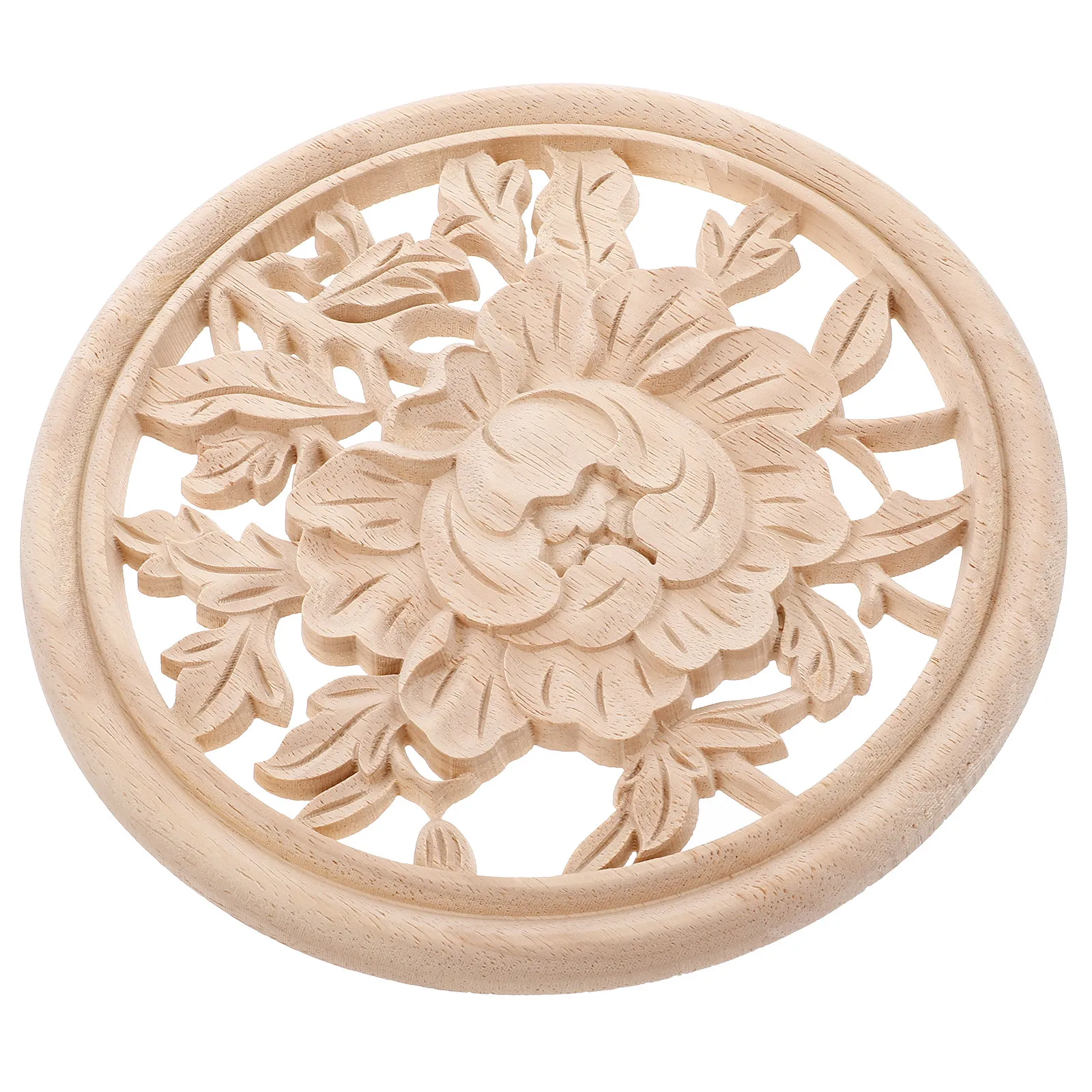 20Cm Long Oval Wood Carved Applique Solid Wood Furniture Decorative Onlay for Cabinets Doors DIY Unpainted European Style Center