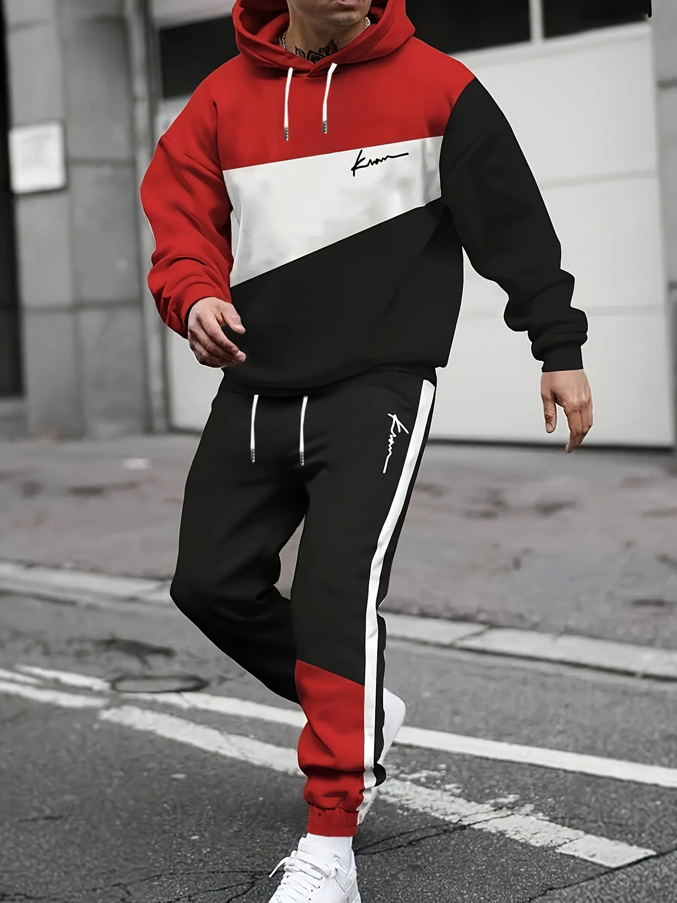 

Модный повседневный комплект свитшотов с принтом для мужчин, осень-зима, свободный комплект из двух предметов, простой удобный костюм с капюшоном, повседневная модная спортивная одежда