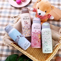 380/450ML Double Wall Sport Tea Coffee Thermos Hot water bottle 304 Stainless Steel Vacuum Flask mug with straw insulated cup