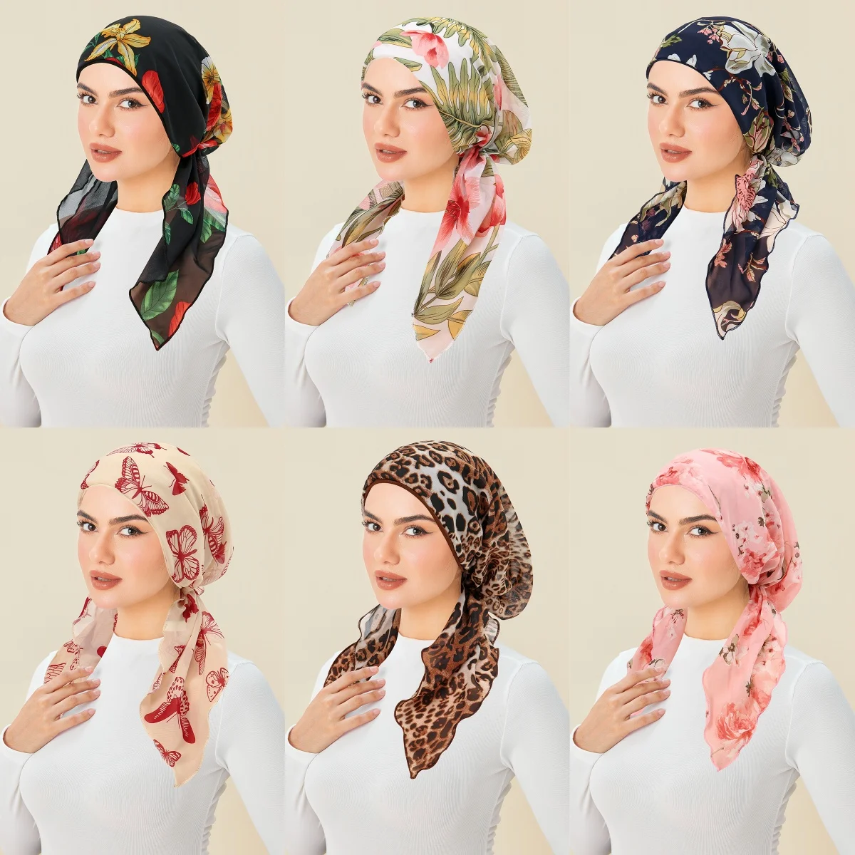 New Muslim Fashion Print Hijab Turban Hats Long Tail Head Wraps Soft Strech Hijab Hats Breathable Chemo Cap For Women Girls
