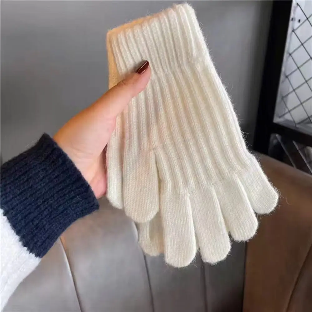 Winter Solid Color Women's Knitted Gloves Windproof Soft Full Finger Gloves Touch Screen Thick Warm Cycling Mittens