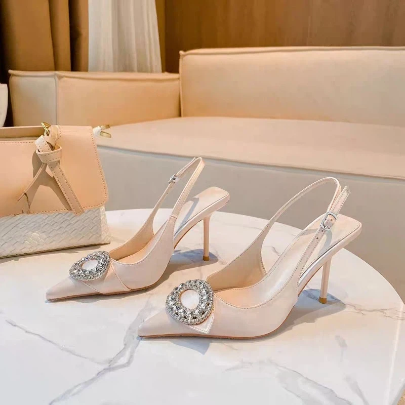 

Baotou Stiletto Sandals Summer New Rhinestone Buckle One Strap Anti-slip Wear-resistant High Heels