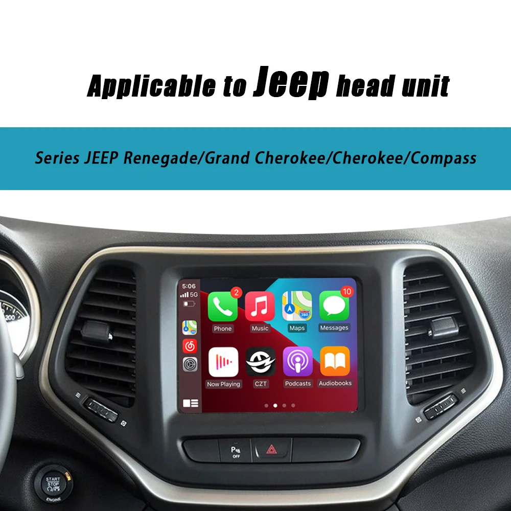 Interfejs CZT-AUTO Wireless Apple CarPlay Android Auto do Jeep Cherokee / Grand Cherokee Uconnect 8.4, bezprzewodowy adapter CarPlay