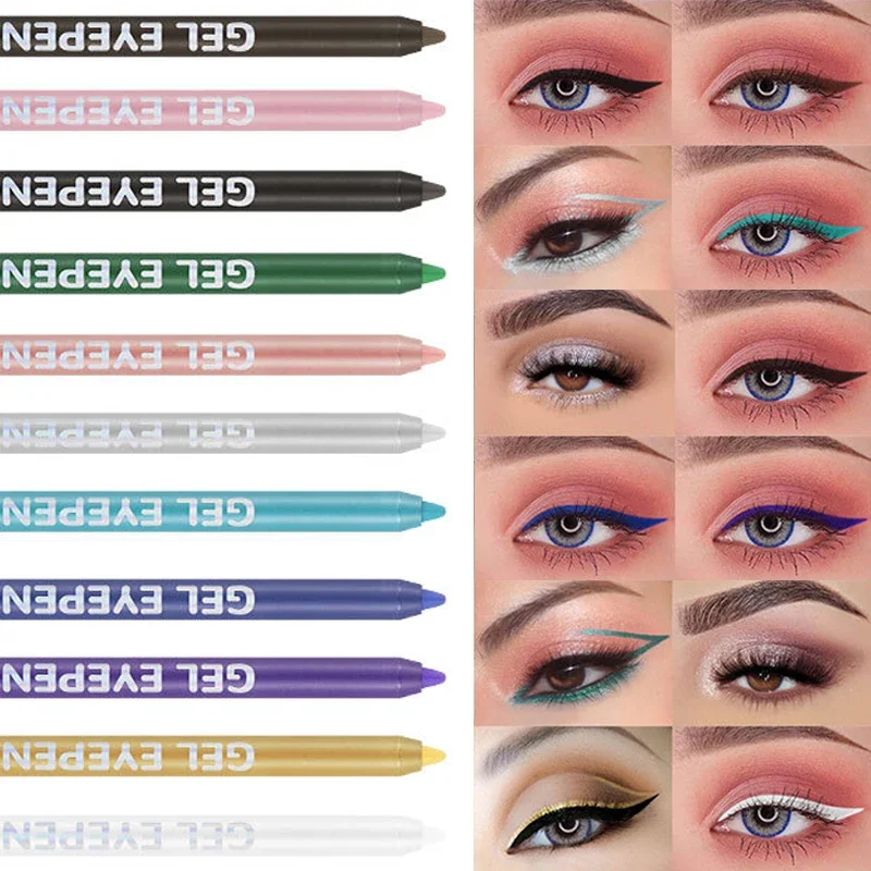 12 Colors Matte Glitter Gel Eyeliner Pencil Waterproof Shiny Silkworm Eyeliner Pen Quick Drying Blue Purple Color Eye Liner Gel