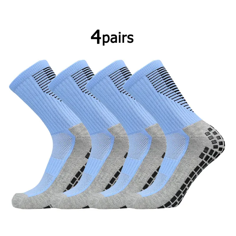 4 pairs New Football Socks Men and Women Sports Socks Non-slip Silicone Bottom Soccer Basketball Grip Socks