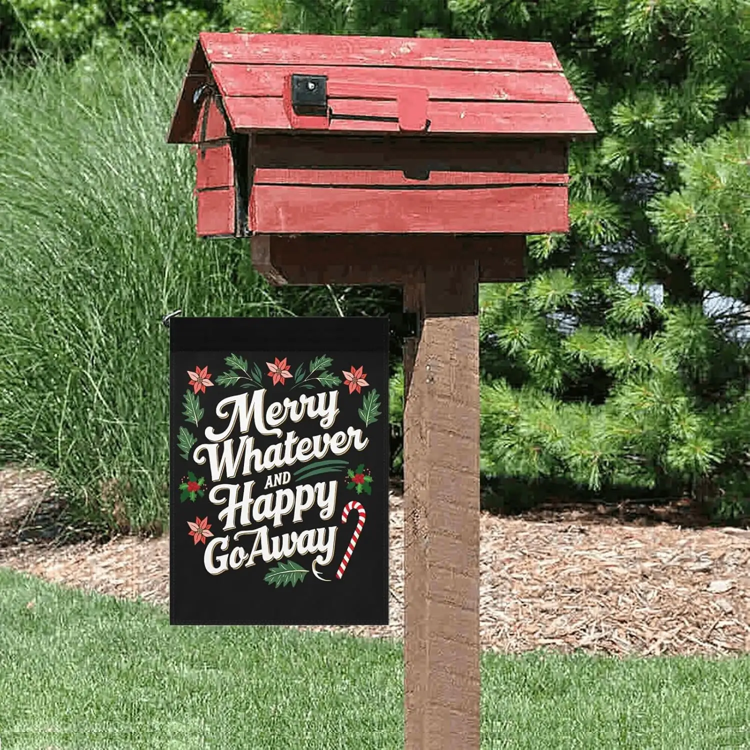 علم حديقة عيد الميلاد من Merry Whatevers And Happy Go Aways للخارج مقاس 12 × 18 علم ديكور مبتكر مزدوج الجوانب لـ AAO