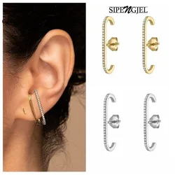 SIPENGJEL Fashion Single Row Crystal Zircon Geometric Stud Earrings for Women Ear Hook Clip Earrings Statement Piercing Jewelry