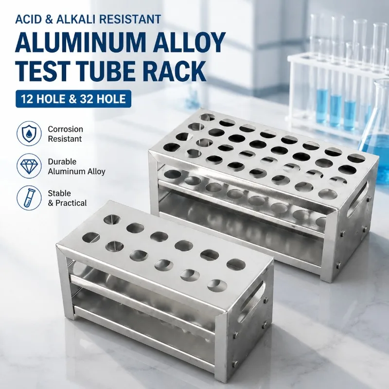 Acid‑Alkali‑Resistant Aluminum‑Alloy Test‑Tube Rack 12‑Hole 32‑Hole Structure Chemical‑Lab Teaching Instrument Stable Supply