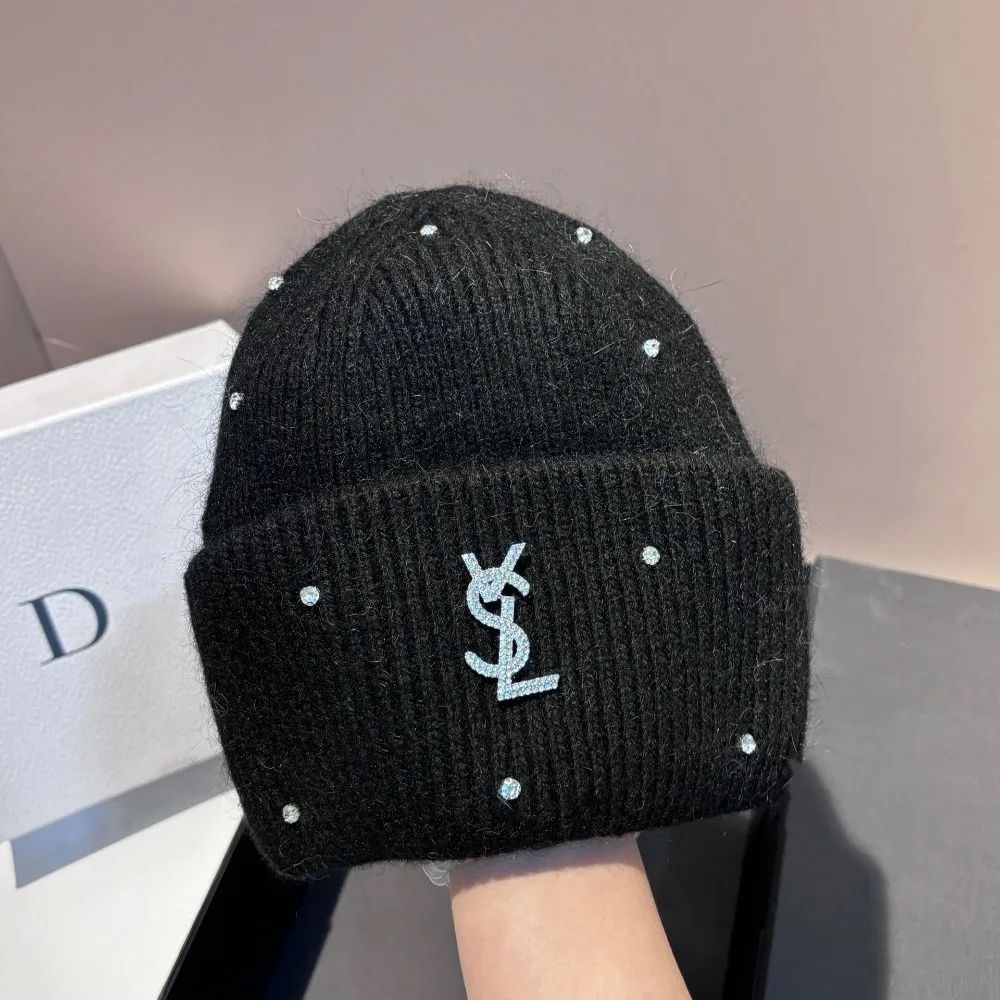 ​ ​ الشتاء حجر الراين الأزياء الأرنب الفراء متماسكة قبعة دافئة مع الأذن اللوحات ضوء الفاخرة الوجه التخسيس قبعة صغيرة ناعمة ​ ​