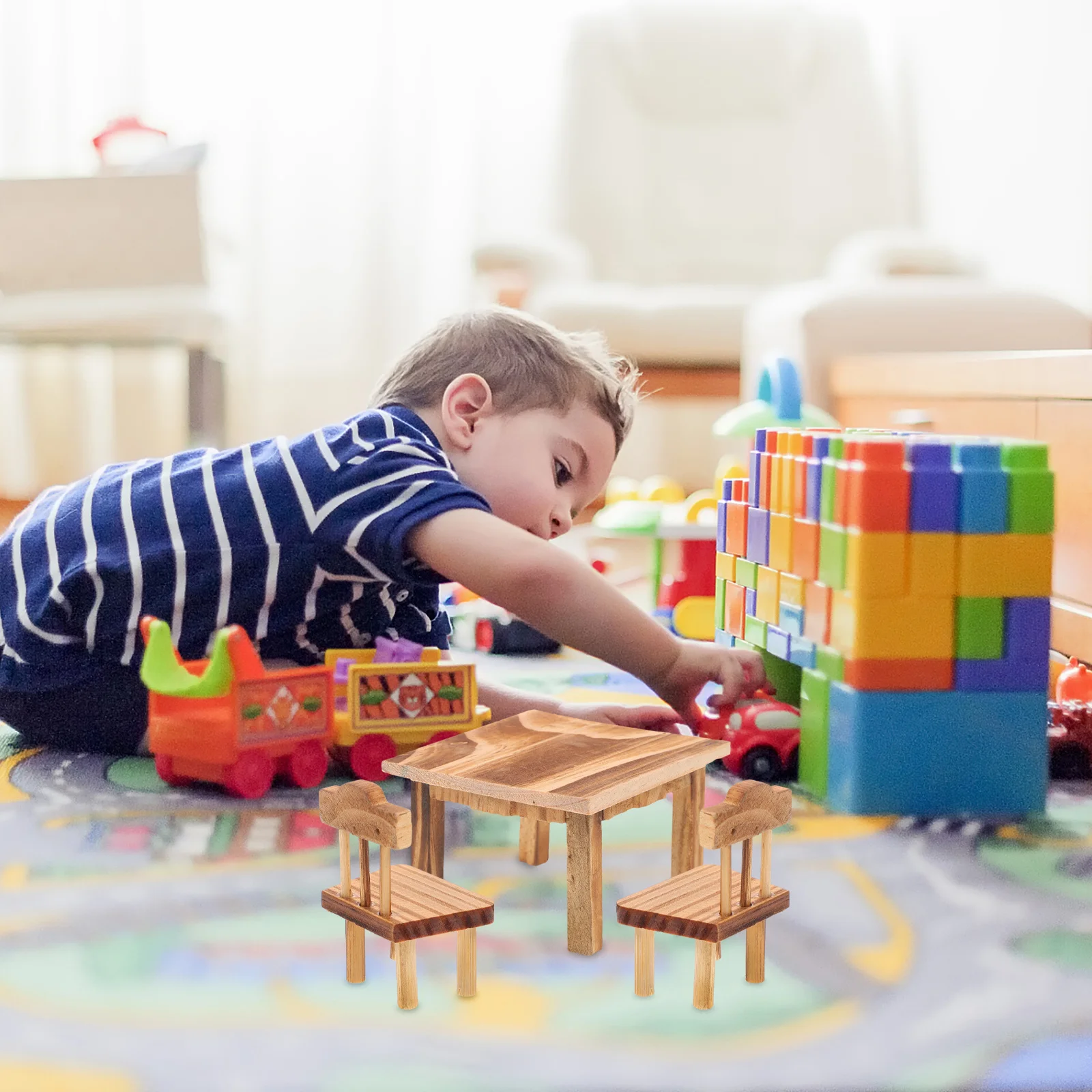 미니어처 나무 가구 세트 미니 홈 데코 어린이 역할 놀이 중국 스타일 테이블 의자 모형 가구 장식