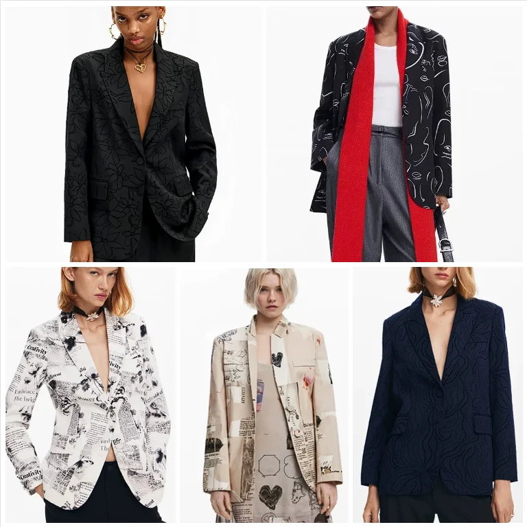 Foreign Trade Spain Original Single Women's Suit Coat Fashion Versatile Printed Straight Through Casual Spring Look Slim 2025