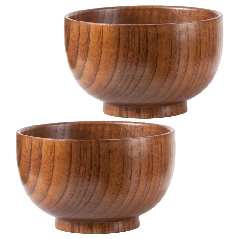 

2pcs Jujube Wood Bowl Smooth Finish Anti-Scald Serving Bowls For Soup Salad Rice Noodles Pasta Kitchen Fruit Wooden Bowl