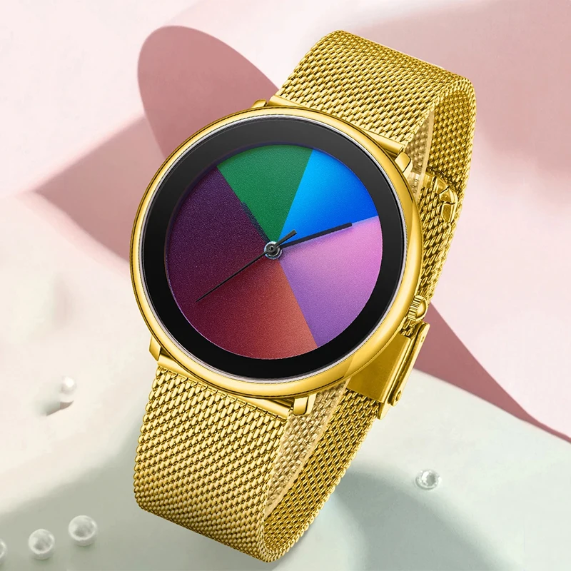 LIGE 2026 Watches For Woman Changing Color Dial Striped Woman Watch Ultra-Thin Mesh Belt Waterproof Quartz Women's Wristwatch