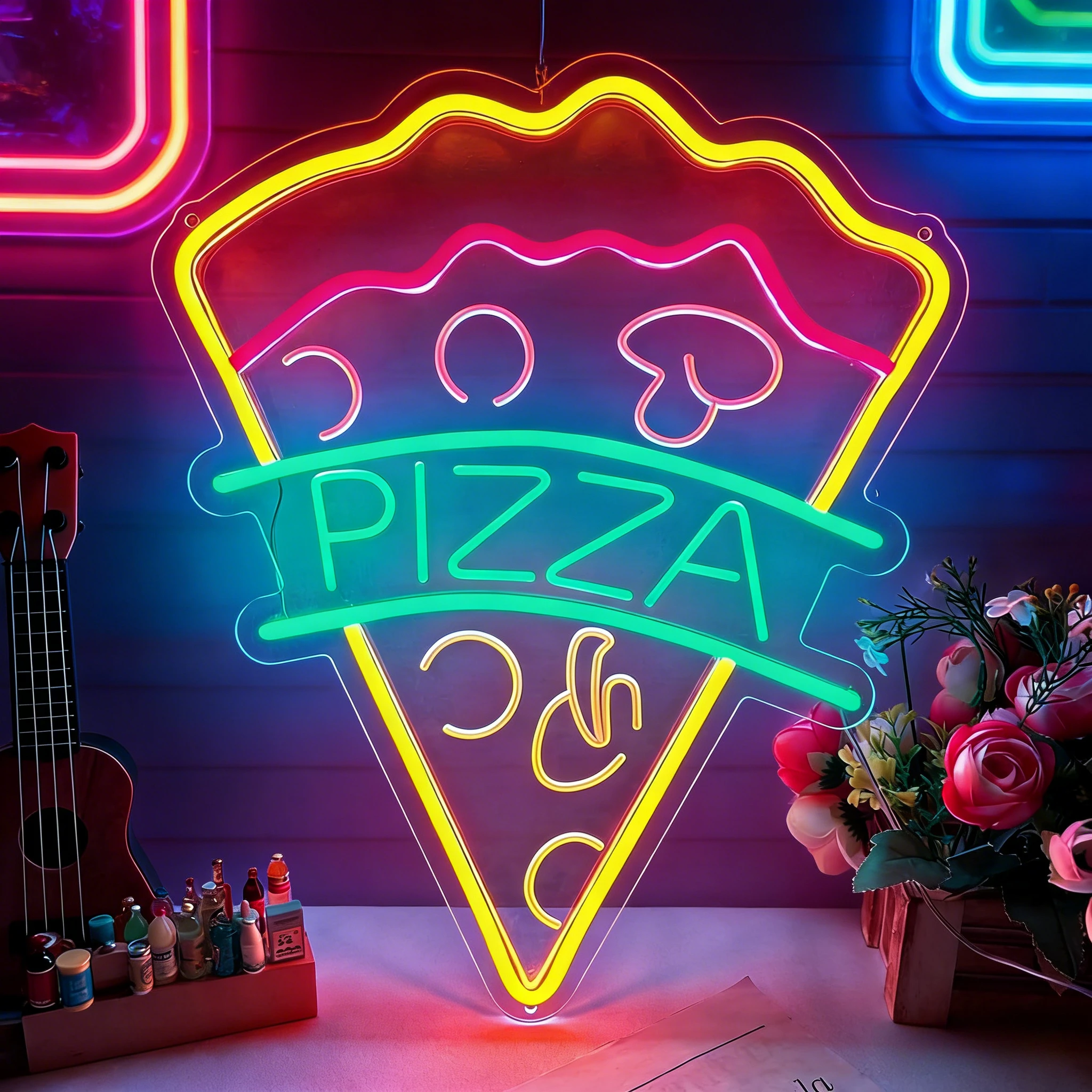 Pizza Burger Shop LED Neon Sign, USB Powered Multi-Color Wall Light for Bar Pub Restaurant Food Shop Business Home Decoration