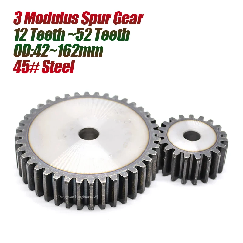 

3M Spur Gear Flat Gear 12T13/14/15/16-52Teeth Outer Diameter 42-162mm Teeth Thickness 30mm Process Holes 45# Steel Motor Gear