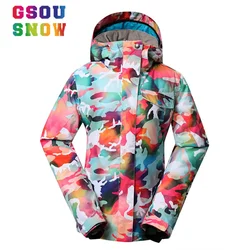 GSOU SNOW Hooded Skiing Jacket Women Winter Waterproof Windproof Warm Snowboard Jackets -35 Degree Female Snow Clothes Coat