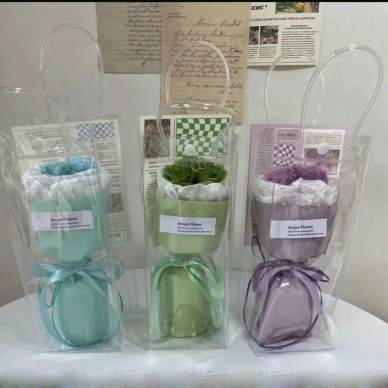 PVC flower bag stall flower bag transparent tote bag diy simple cup flower single flower shop packaging