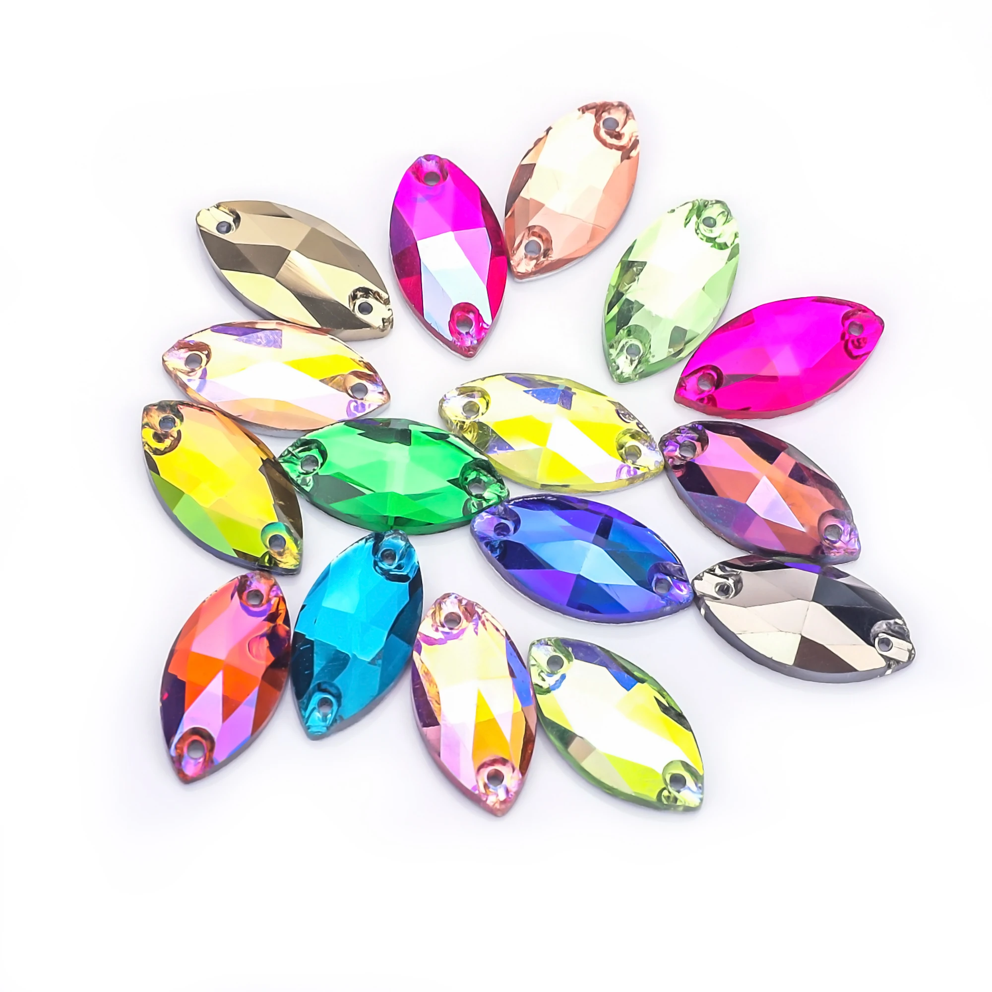 VC High-quality boutique Navette shape sewn on crystal glass flat back rhinestones, high-quality clothes rhinestones craft sew