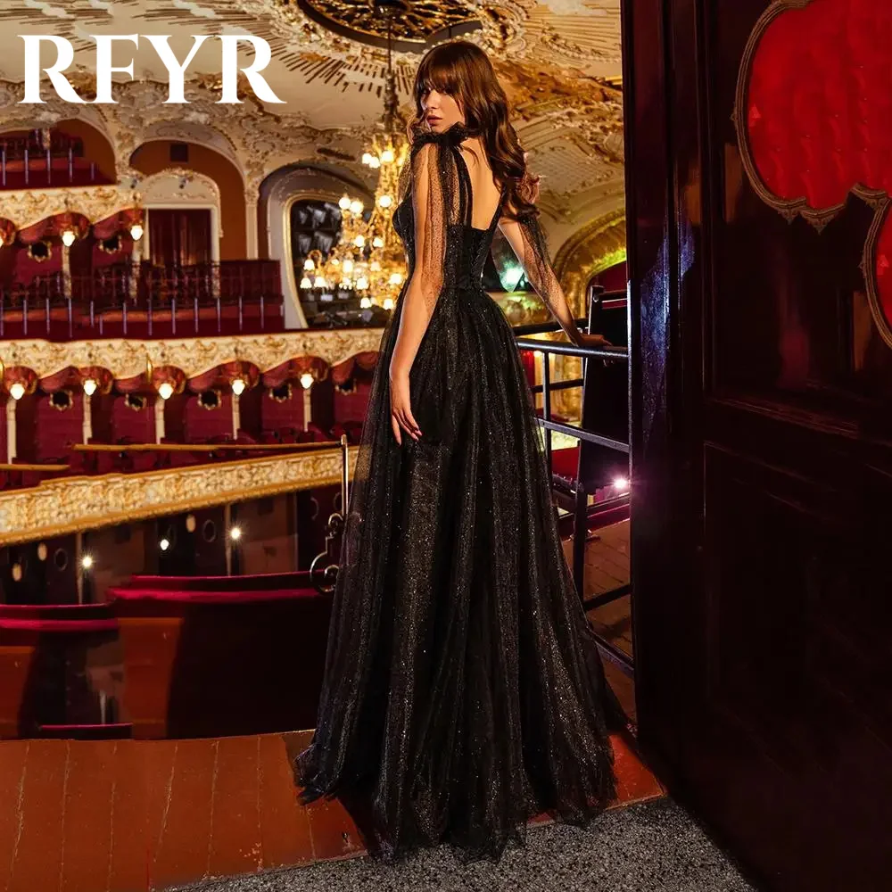 RFYR Black A Line Special Occasion Dresses Sweetheart Formal Gown with Pleats High Side Split Evening Dresses vestidos de fiesta
