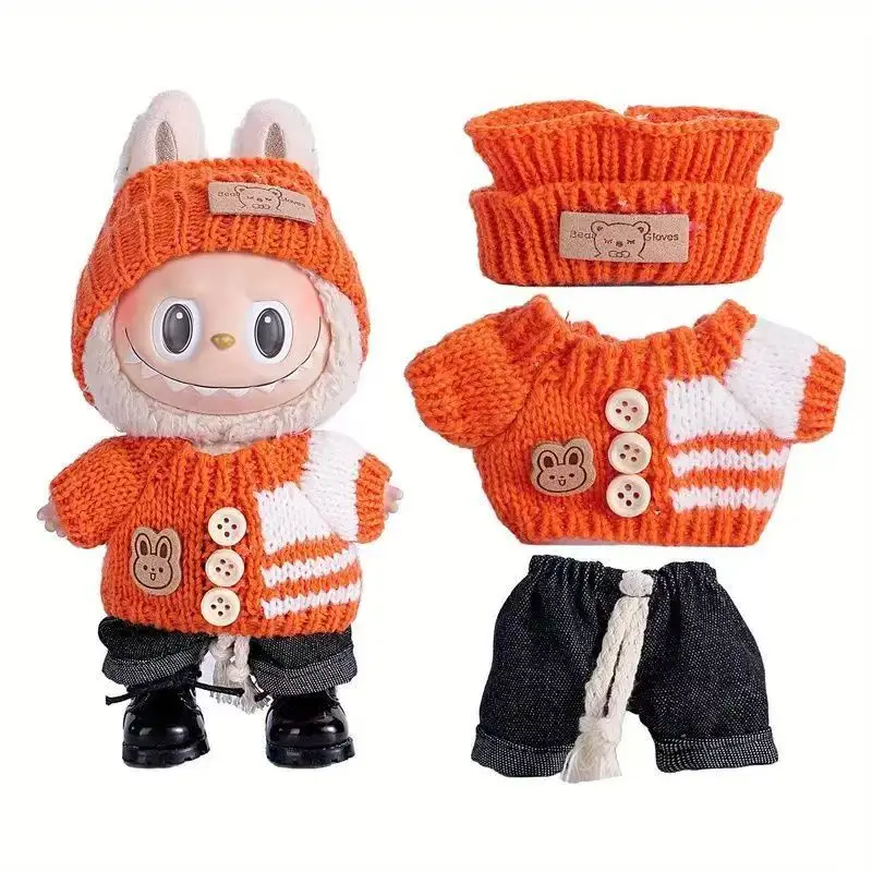 Ropa Labubu Doll Clothes Outfit Accessories For 15/17cm Labubu V2 V1 Plush Doll's Clothing Colorful Sweater Kid Toy Girl Gift
