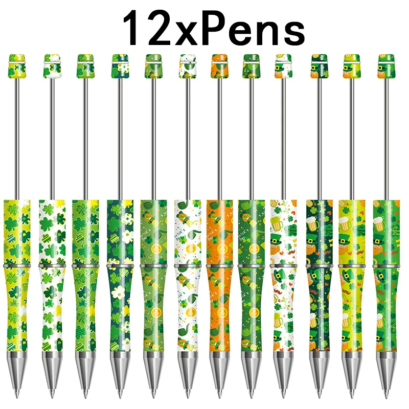 

12Pcs Four-leaf Clover Bead Ballpoint Pens School Office Supplies DIY Plastic Ball Pens