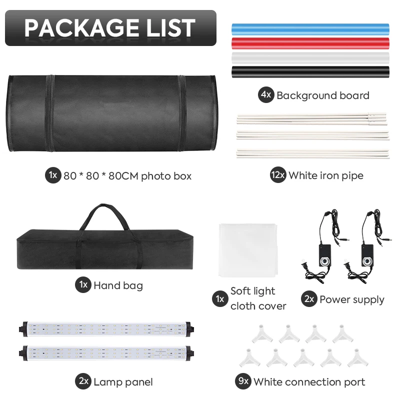 Kit Dimmable Shooting Tent com Lamp Board e Backdrops, Studio Light Box, Photo Box para Photoshoot de Produto, 31x31x3 1 polegada, 2 Pcs, 3Pcs