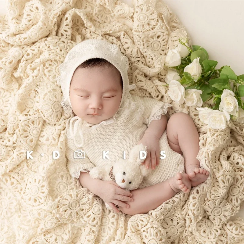 2023 New Lace Blanket Newborn Princess Skirt Children's Full Moon Baby Baby Photography Clothes Headflowers ニューボーンフォト