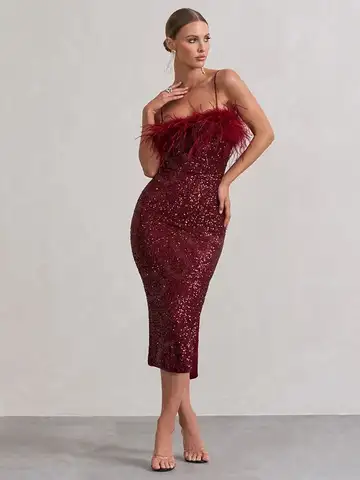 8 best sales röd fjädercocktailklänning - №5