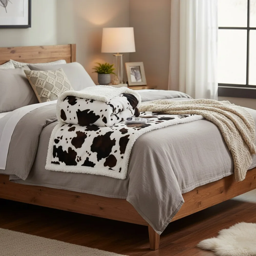 

Cow Print Electric Heated Throw Blanket with 10 Heat Levels, Auto Shut-Off, Machine Washable, 50x60 Inches Cozy Fleece