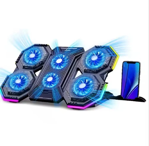 

Дропшиппинг, эргономичный 6-вентиляторный комфортный кулер для ноутбука, RGB-кулер для игрового ноутбука, охлаждающая подставка с держателем для телефона