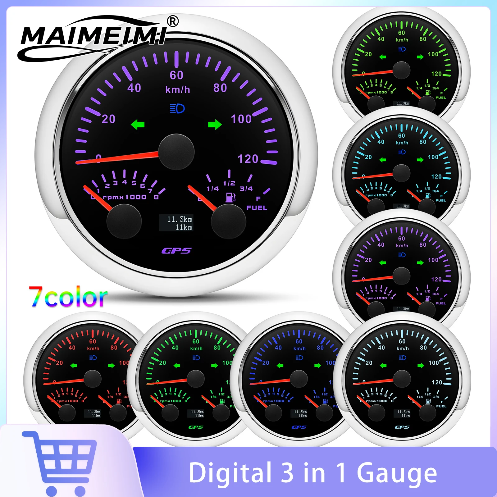 85mm 3 in 1 Gauge GPS Speedometer Tachometer Fuel Level Meter 0-120/200 KMH MPH Speed Gauge 0-8000RPM Gauge For Marine Boat Car