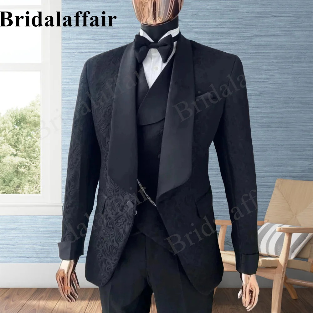 

Bridalaffair Men's Black Suits 3 Piece Jacket Vest Pant Full Suit Sets Tailored Costume Homme Slim Fit Elegant Wedding Tuxedos