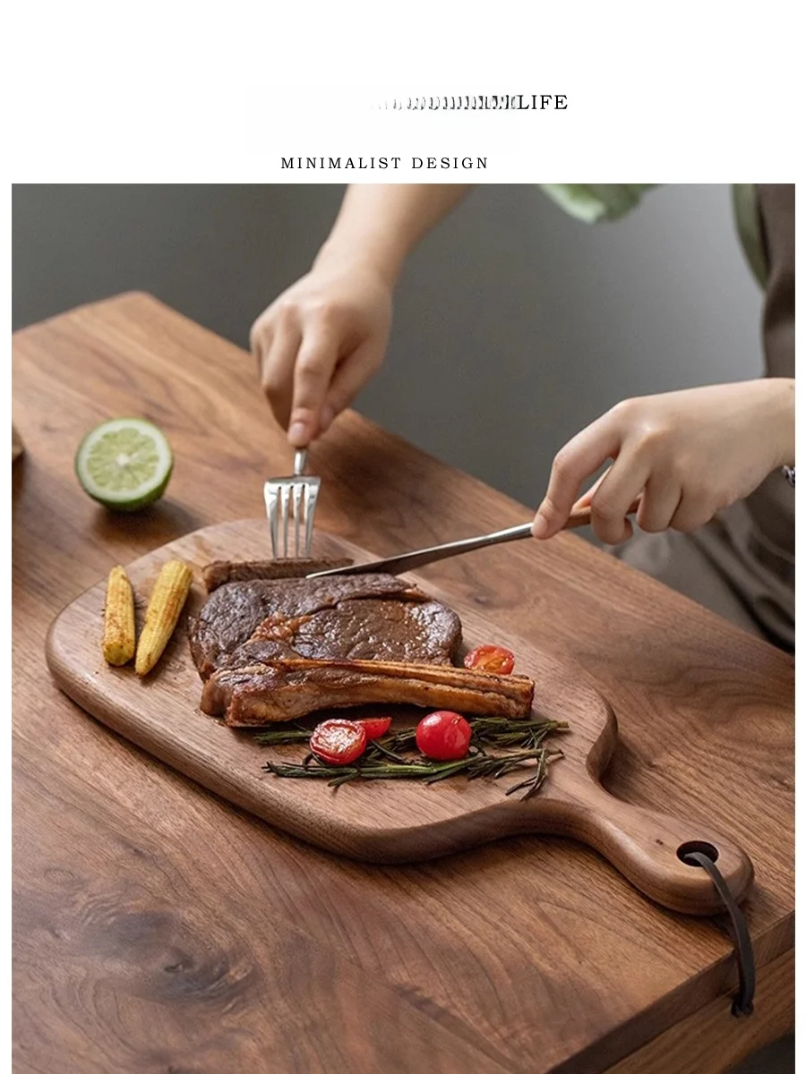 

Tlife Wooden Cutting Board Bread Fruit Tray Antimicrobial Crack Resistant Kitchen Cooking Utensil Black Walnut Wood Material