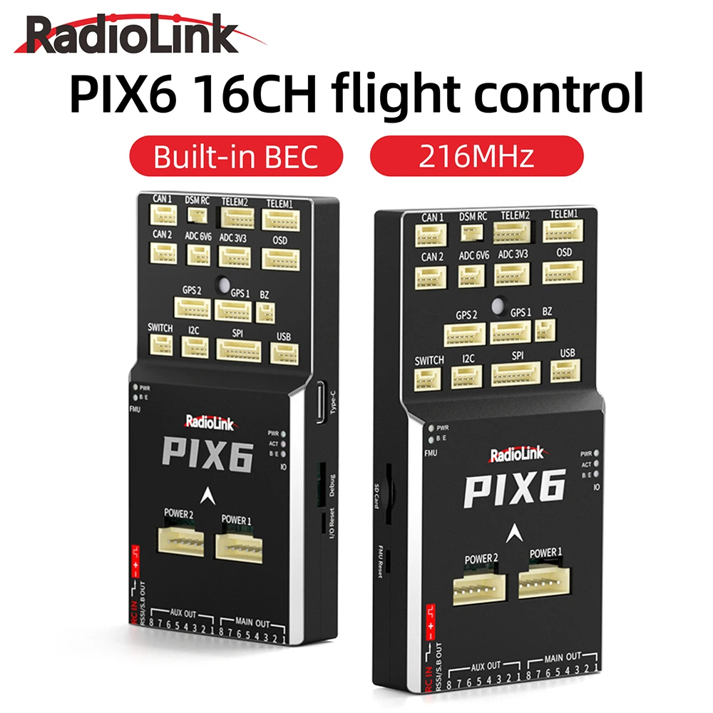 Radiolink PIX6 16CH Control de vuelo BEC integrado 216MHz frecuencia principal para helicóptero aviones de ala fija Drones submarinos Robot