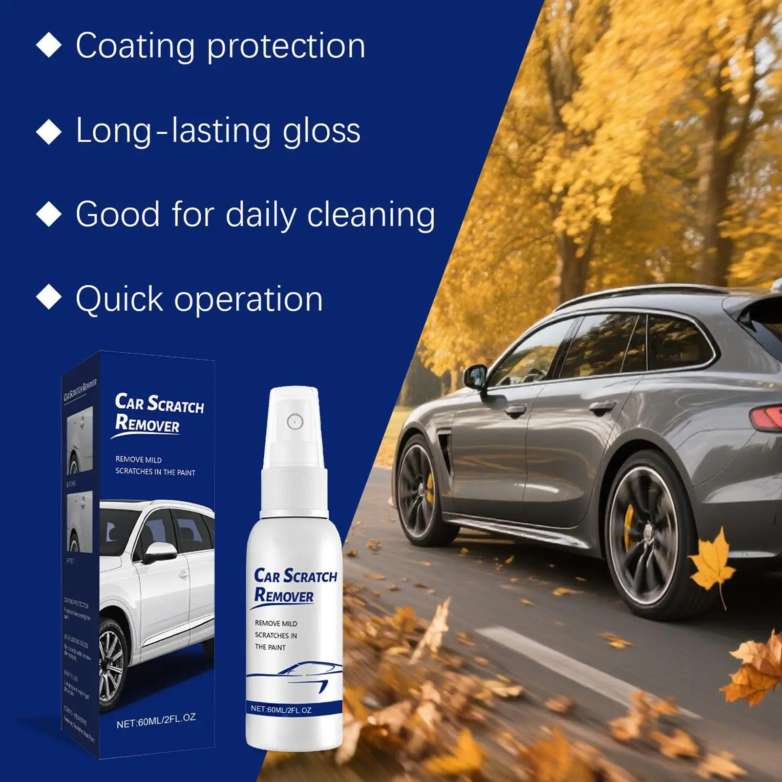 Car Scratch Remover Spray 60ml Long-Lasting Exterior Polish Agent Polishing Lquid Paint Scratch Remover for Automotive Paint