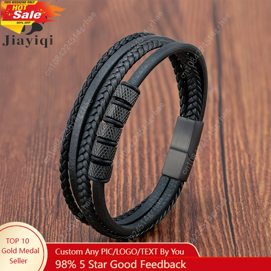 

Luxury Stainless Steel Beaded Bracelet Fashion Men's Jewelry Classic Multilayer Braided Leather Bracelet Homme New Year Men Gift