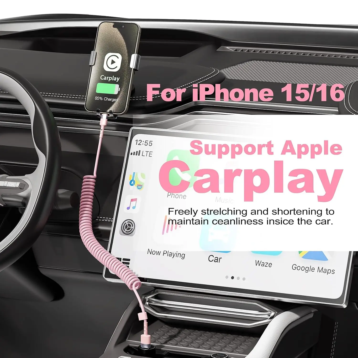 2Pack USB to Type C Cable Coiled Charger Cord CarPlay & Android Auto for iPhone 17/16/15/Plus/Pro Max/Samsung Galaxy S23