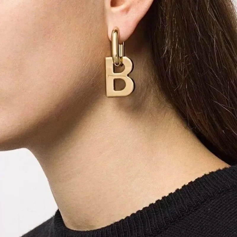 High Quality Letter B Drop Earrings for Women Men Trendy Elegant Korean Minimalist Gold Silver Color Statement Earrings Jewelry