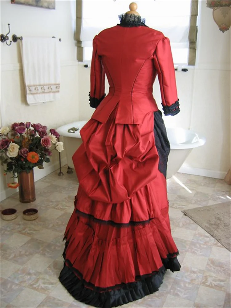 18th Victorian Bustle Dress Ball Gown Red Victorian Lady Walking Dress Classical Vintage Gothic Southern Belle Dress Ball Gown