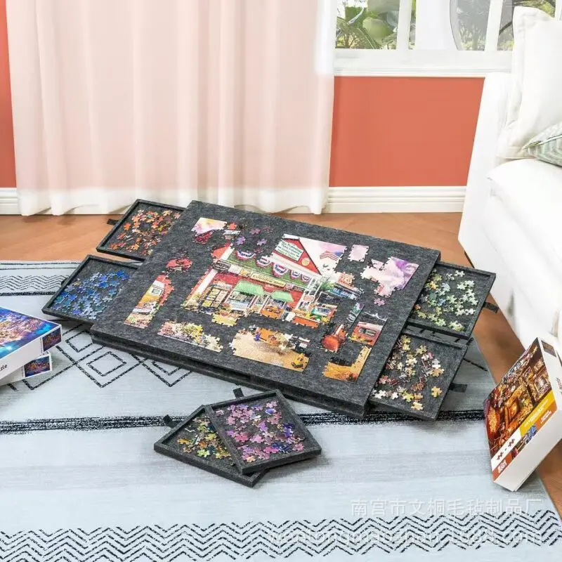 7pcs 6-Drawer Portable Puzzle Desk 500/1000pcs Puzzle Board Puzzle Table Home Decorative Puzzle Storage with Stand and Lid