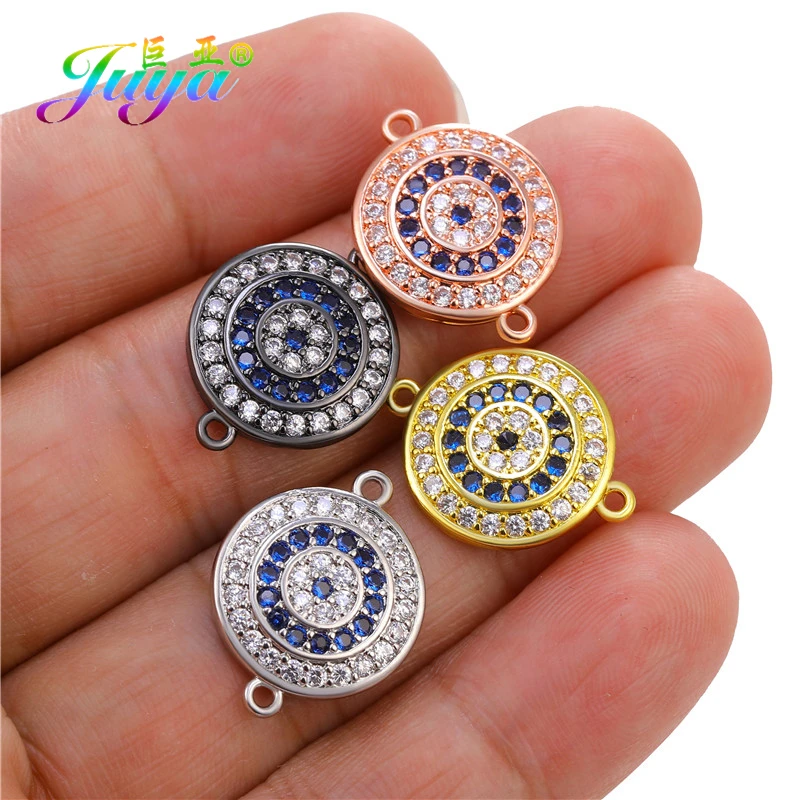 Juya Handmade Micro Pave Zircon 18K Plated Copper Charms Connector Accessories For DIY Women Fashion Decorative Jewelry Making